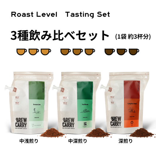 ３Tasting set 中浅煎り｜中深煎り｜深煎り_粉の状態